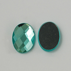 Sky Blue Electroplate Glass Cabochons, Flat Back & Back Plated, Faceted, Oval, Sky Blue, 14x10x4mm