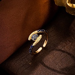 Темно-Синий Плоские круглые латунные эмалевые манжеты-кольца для женщин, золотые, темно-синий, внутренний диаметр: 18 мм