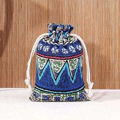 Синий Хлопковые сумки для хранения в этническом стиле, мешочки для упаковки на шнурке, прямоугольные, синие, 14x10 см