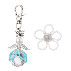 Темно-бирюзовый Подвеска в виде цветочного ангела из стеклянного жемчуга и стеклянных семян, для украшения рюкзака, темные бирюзовый, 85 мм