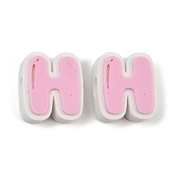 Letter H Cuentas de plástico europeo, abalorios de grande agujero, rosa, letra h, 17.5~18x8~20x8 mm, agujero: 4.5 mm