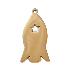 Oro 304 colgantes de acero inoxidable, cohete con amuletos de estrellas, pulido a mano, revestimiento de iones (ip), dorado, 26x14x1.4 mm, agujero: 1.5 mm