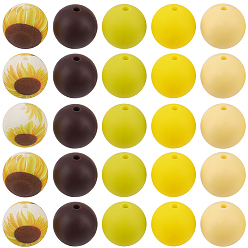 (52) Непрозрачная лаванда 80шт 5 стили силиконовые бусины, изготовление ожерелий и браслетов своими руками, круглые с цветочным узором, разноцветные, 15 мм, отверстие : 2 мм, 16 шт / стиль