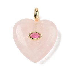 Розовый Кварц Природного розового кварца подвески, подвески в форме сердца с латунной микрофиброй и фианитами, реальный 18 k позолоченный, долговечный, стойки покрытие, 31x25x10 мм, отверстие : 4 мм