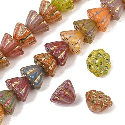 Gemischte Farbe Bemalte Lackierte Glasperlen, goldenen Metall umschlungen, seedpod der Lotus, Gemischte Farbe, 7x10 mm, Bohrung: 1.2 mm, ca. 48 Stk. / Strang, 12.99'' (33 cm)