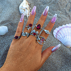 Красный Наборы колец из сплава и смолы со стразами на тему Хэллоуина, красные, внутренний диаметр: 17~18 мм