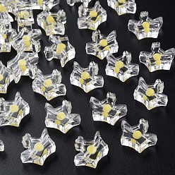 Yellow Transparent Acrylic Beads, Bead in Bead, Crown, Yellow, 14x17.5x7mm, Hole: 2mm, about 581pcs/500g