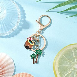 Light Gold Брелок с тропической пляжной тематикой, с фурнитурой для застежки-брелока из сплава, кокосовая пальма и кокос, золотой свет, 86 мм