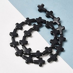 Black Synthetic Turquoise Dyed Beads Strands, Religion Cross, Black, 15.5x12x4mm, Hole: 1.4mm, about 24~26pcs/strand, 14.96''~16.14''(38~41cm)