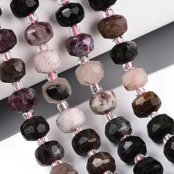 Турмалин Натуральные разноцветные турмалиновые бусины, с бисером, граненые, рондель, 7~8.5x5~7 мм, отверстие : 1 мм, около 22~28 шт / нитка, 7.09~7.87 дюйм (18~20 см)