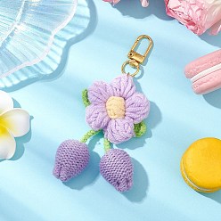 Лиловый Подвесные украшения из хлопка и крючка в виде цветка вишни, с поворотными застежками сплава, сирень, 95~118 мм