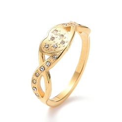Golden Kristall-Strass-Unendlichkeit mit Herz-Fingerring, Ionenplattieren (IP) 304 Edelstahlschmuck für Frauen, golden, us Größe 6~9 (16.5~18.9 mm)