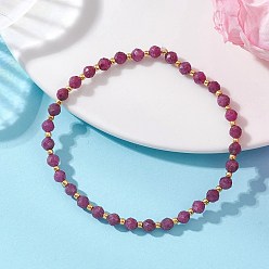Рубин Эластичные браслеты из натуральных рубиновых бусин для женщин, со стеклянными бисеринами, круглые, бусины : 5 мм, внутренний диаметр: 2.24 дюйм (5.7 см)