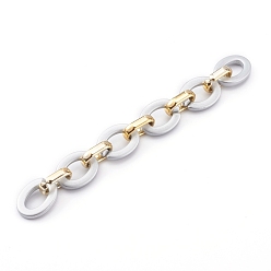Silver Opaque Spray Painted Acrylic & CCB Plastic Linking Cable Chains, Quick Link Chains, Silver, 24.5x18.5x4mm and 19x12x4.5mm, about 39.37 inch(1m)/strand