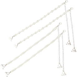 Платина 2 пар 2 моделей бретельки для бюстгальтера из АБС-пластика с имитацией жемчуга, нескользящие, с треугольной пряжкой из сплава и карабином, платина, 405~415x8x8 мм