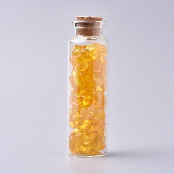Citrine Glass Wishing Bottle, For Pendant Decoration, with Citrine Chip Beads Inside and Cork Stopper, 22x71mm