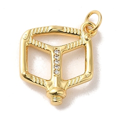 Golden Brass Cubic Zirconia Pendants, with Jump Ring, Cube, Long-Lasting Plated, Golden, 18x17x4mm, Hole: 3.5mm