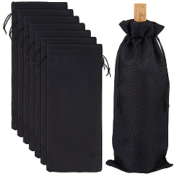 Черный Мешковины для упаковки винных бутылок, шнурок сумки, прямоугольные, чёрные, 35x15x0.3 см