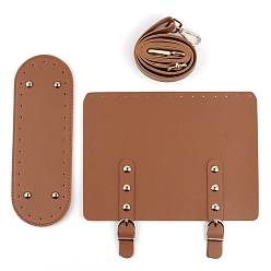 Chocolate PU Leather Bag Bottom and Handles, for Women Bags Handmade DIY Accessories, Chocolate, 3pcs