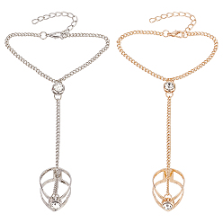 Platinum & Light Gold 2шт 2 цвета кристалл горный хрусталь кольцо браслеты набор, браслеты шарма кисточки цепи снаряжения сплава с открытыми кольцами тумака для женщин, платина и светлое золото, 6-3/4 дюйм (17 см), внутренний диаметр: 18 мм, 1 шт / цвет