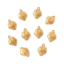 Настоящее золото 18K 10шт ионное покрытие (IP) 304 подвески из нержавеющей стали, клубничное очарование, реальный 18 k позолоченный, 15x11x4 мм, отверстие : 1.5 мм