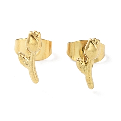 Настоящее золото 18K 304 из нержавеющей стали серьги, Цветок жизни, реальный 18 k позолоченный, 9.5x4 мм