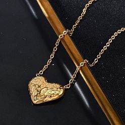 Настоящее золото 14K 304 ожерелья из нержавеющей стали с текстурированной подвеской в виде сердца и цепочкой, ионное покрытие (ip), реальный 14 k позолоченный, 18.19 дюйм (46.2 см)