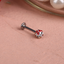 Светло-сиамский 316l хирургические лабреты из нержавеющей стали с круглым шариком без резьбы, с полимерной глиной горный хрусталь, цвет нержавеющей стали, Light Siam, 8 мм, штифты : 1.2 мм, Руководитель: 4 mm