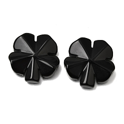 Obsidian Natural Obsidian Carved Clover Display Decorration, for Home Office Desk Decoration, 27~27.5x27.5~28x7~8mm