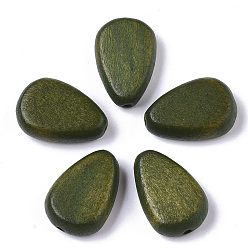 Olive Drab Painted Natural Wood Beads, Teardrop, Olive Drab, 18x12x5.5mm, Hole: 1.5mm