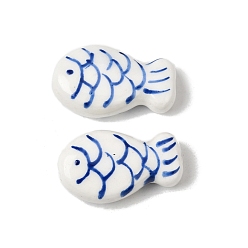 Темно-Голубой Фарфоровые бусины ручной работы, рыба, пастельный фарфор, глубокое синее небо, 18.5~19x11~11.5x6~6.5 мм, отверстие : 1.8~2 мм