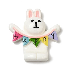 Белый Пасхальные кабошоны из непрозрачной смолы, кролик, белые, 30x29x7.5 мм