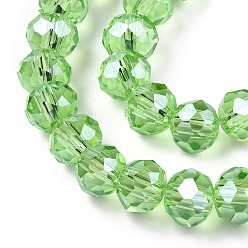 Light Green Electroplate Glass Beads Strands, Pearl Luster Plated, Faceted, Rondelle, Light Green, 8x6mm, Hole: 1mm, about 65~72pcs/strand, 15.7~16.1 inch(40~41cm)