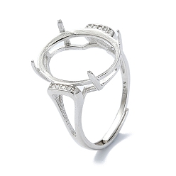 Real Platinum Plated Adjustable 925 Sterling Silver 4 Prongs Ring Settings, with Cubic Zirconia, Real Platinum Plated, 1.5~6.5mm, Inner Diameter: 18.2mm