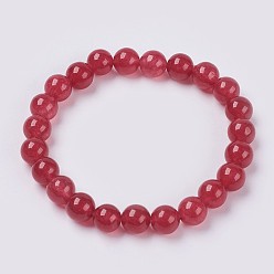 Темно-Красный Браслет из натурального нефрита из бисера, окрашенные, круглые, темно-красный, 2 дюйм (5 см), бусины : 8 мм, около 22 шт / нитка