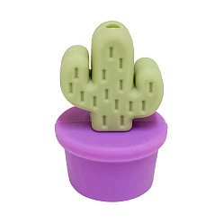 Orchid Cactus Food Grade Eco-Friendly Silicone Focal Beads, Orchid, 28.1x18.6mm