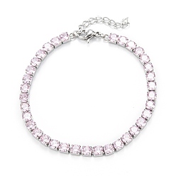 Свет Аметист 304 браслеты-цепочки со стразами из нержавеющей стали, цвет нержавеющей стали, светлый аметист, 6-3/4 дюйм (17 см)