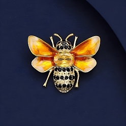 Оранжевый Эмалированные булавки пчелы, Броши из сплава со стразами для рюкзака, оранжевые, 28x23 мм
