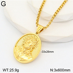Jesus 304 стали овальной ожерелья из нержавеющей подвесные, золотые, Иисус, 23.62 дюйм (60 см)