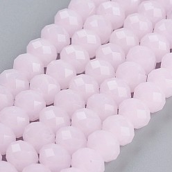 Pink Glass Beads Strands, Imitation Jade, Faceted, Rondelle, Pink, 7~7.5x5~5.5mm, Hole: 1mm, about 70~72pcs/strand, 15.5 inch(39.5cm)