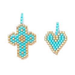 Голубой 2шт 2 стили стеклянные подвески из бисера, сердце и крест, голубой, 20~28.5x14~17.5x3.5 мм, отверстие : 2.5 мм