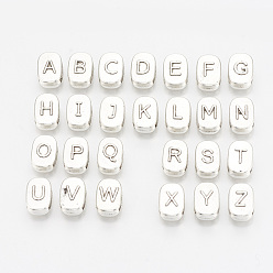 Letter Tibetan Style Alloy Letter Slide Charms, Cadmium Free & Lead Free, Rectangle, Antique Silver, Random Mixed Letters, 11.5x8x5mm, Hole: 8x2mm