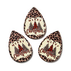 Сиена Большие подвески из дерева с односторонним принтом, рождественские подвески в виде слезинок, цвет охры, 54x36.5x2.4 мм, отверстие : 2 мм