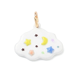 Golden Brass Enamel Pendants, Cloud with Star Moon Charms, Golden, 15x18x3mm, Hole: 4mm