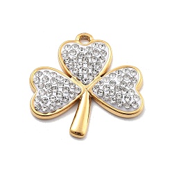 Клевер 304 подвески из нержавеющей стали и полимерной глины со стразами, вакуумные покрытия, клевер, 18x18x2 мм, отверстие : 1.3 мм