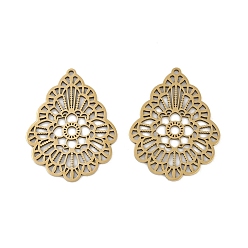 Золотой 201 подвески из нержавеющей стали, лазерная резка, слезинка с цветочными подвесками, золотые, 29.5x22.5x1 мм, отверстие : 1.2 мм