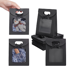 Black Rectangle Kraft Paper Gift Bags, with Bowknot and Clear Window, Black, 16x6.2x12cm