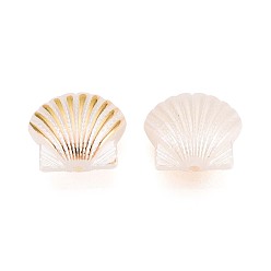 Белый Абс пластиковые жемчужные бисера, формы раковины, золотой металл обвитыми, с половиным покрытием, белые, 14x16x7~7.5 мм, отверстие : 1~1.6 мм, Около 574 шт / 500 г