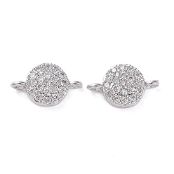 Платина Соединители из латуни с микропаве и кубическим цирконием, плоско-круглые, прозрачные, платина, 6x10x2 мм, отверстие : 0.8 мм