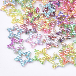 (52) Непрозрачная лаванда Радуга ABS пластик имитация жемчуга кольца, градиент русалка жемчужина, звезда, разноцветные, 11.5x12x2 мм, внутренняя мера: 3x3 мм, около 1000 шт. / пакет